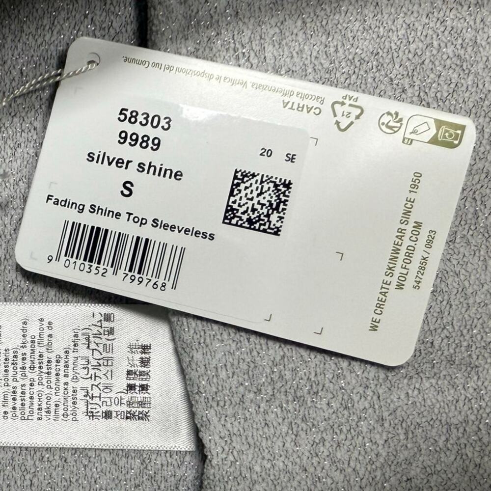 Wolford Fading Shine Sleeveless Shirt Tube Top Stretch Silver Size Small NWT - Picture 9 of 11